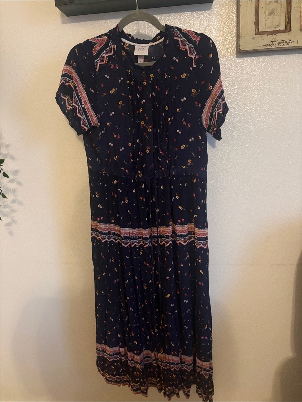 Knox Rose Navy Floral Midi Dress with Pink & Yellow Accents